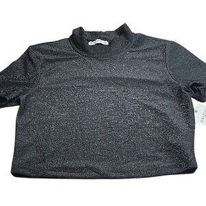 Arizona Sparkly Glitter Mock Neck Crop Top, y2k Party Glam, Black,‎ Medium, New